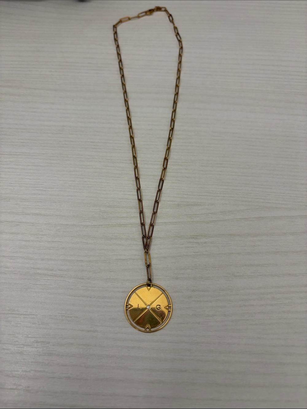 Gold-Tone Round Pendant Necklace with Chain Link Detail